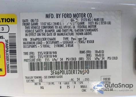 2014 Ford Fusion Hybrid Se z USA, uszkodzony, nr VIN 3FA6P0LU3ER126600